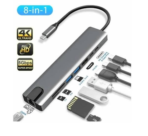 8 in 1 USB C Hub Multi-Port Type C Adapter With 4K HDMI USB 3.0 Port